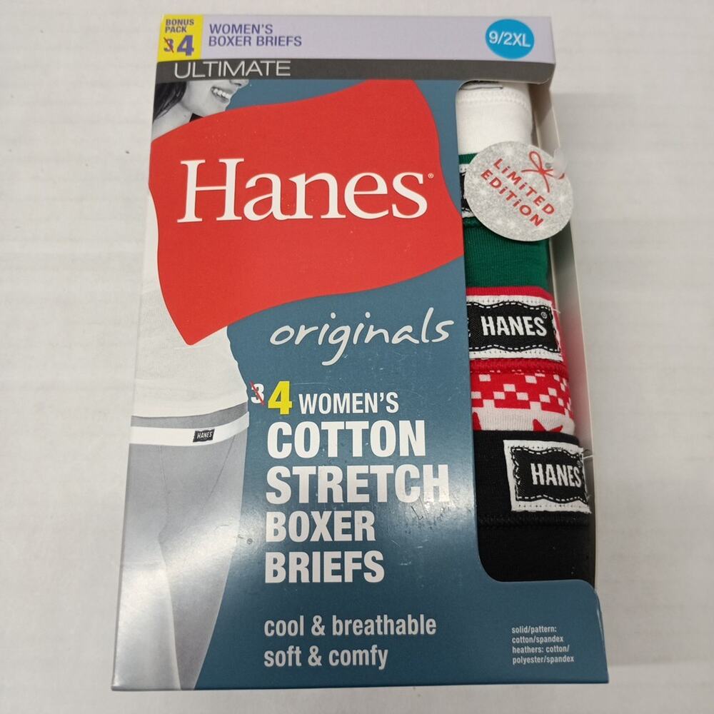 NEW! Women’s Hanes 4 Pk Ultimate Cotton Stretch Boxer Briefs Size 9/2XL